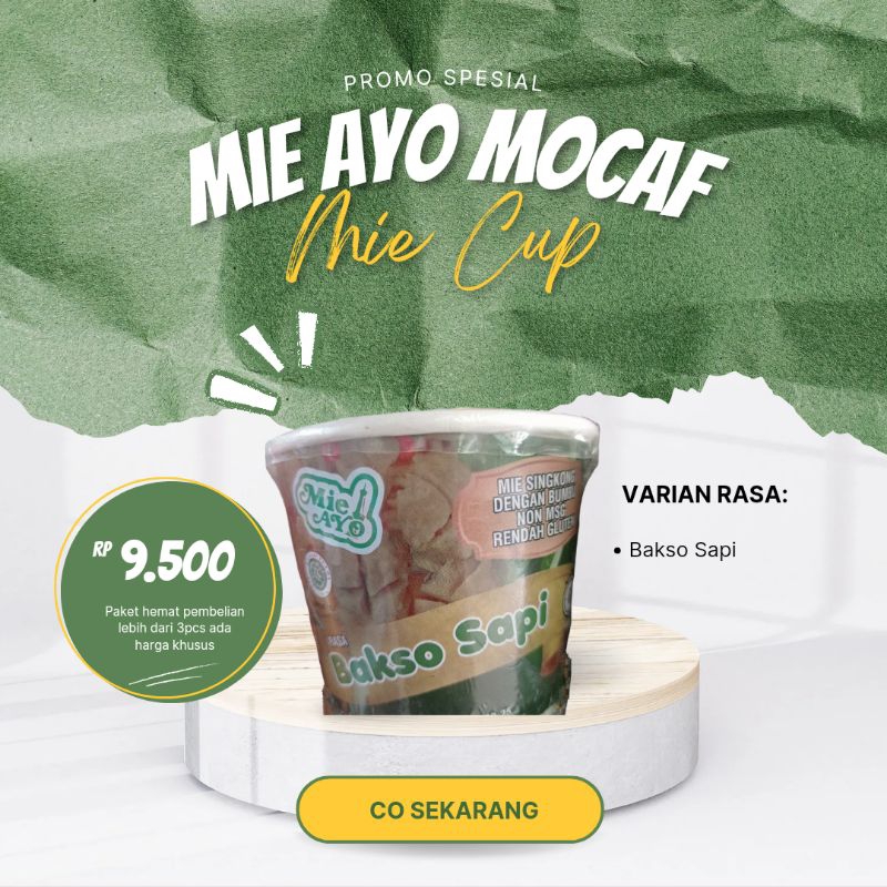 

Mie Ayo Mie Mocaf Cup Rasa Bakso Sapi Gluten Rendah Non MSG