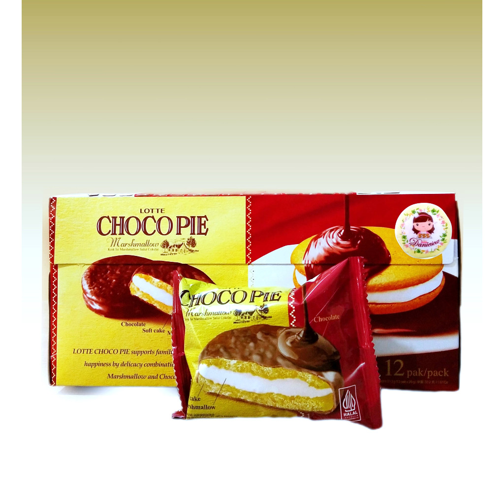 

.Sekotak Lotte Choco Pie Soft Cake Marshmallow Chocolate Isi 12 pcs (ds bgr)