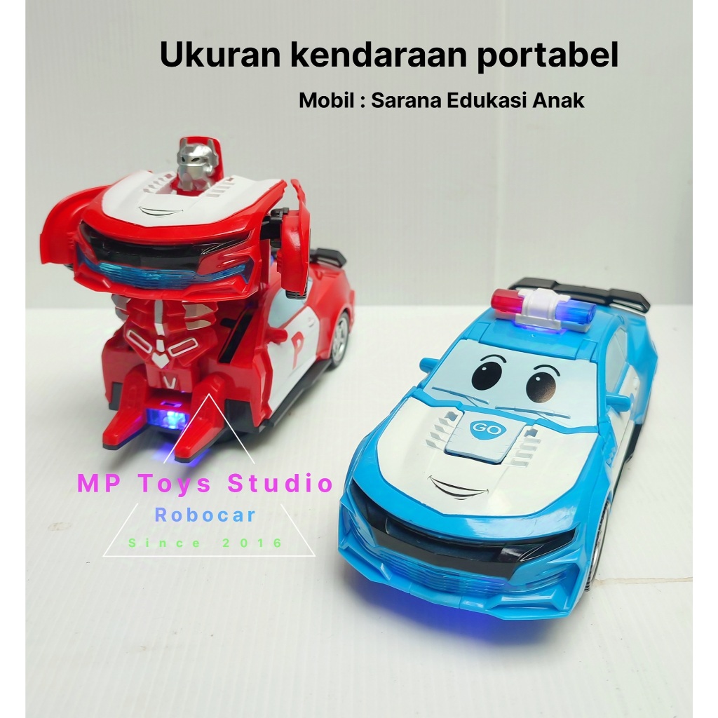 mptoys - electric toys car transform police sirine sound and light mobil baterai jadi robot toys mob