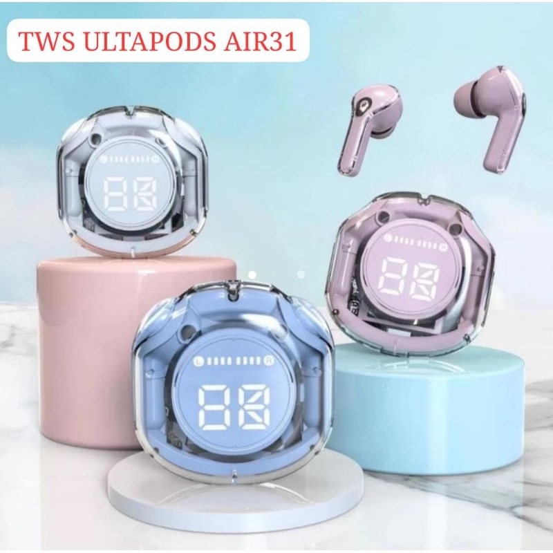 HEADSET HANDSFREE BLUETOOTH TWS AIR39 ULTRAPODS PRO WIRELESS GAMING EARPHONE TRANSPARAN AIR-39 GAME