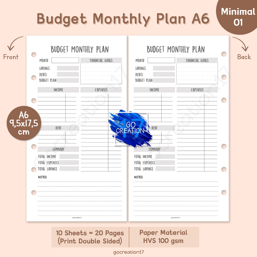 

Buku Planner Refill Kertas Isi Binder Budget Monthly Plan Simple Minimalis A6