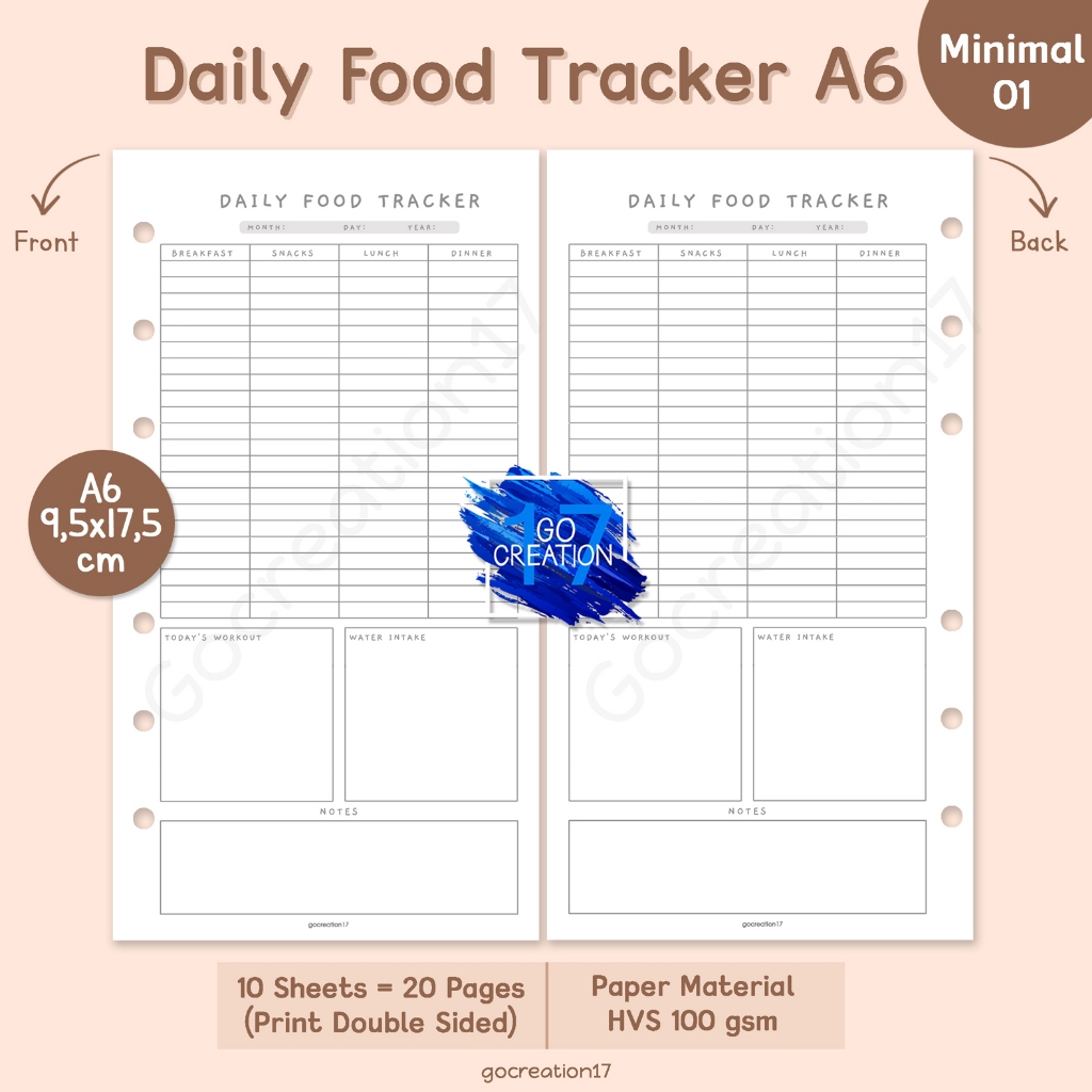 

Buku Planner Refill Kertas Isi Binder Daily Food Tracker Simple Minimalis A6