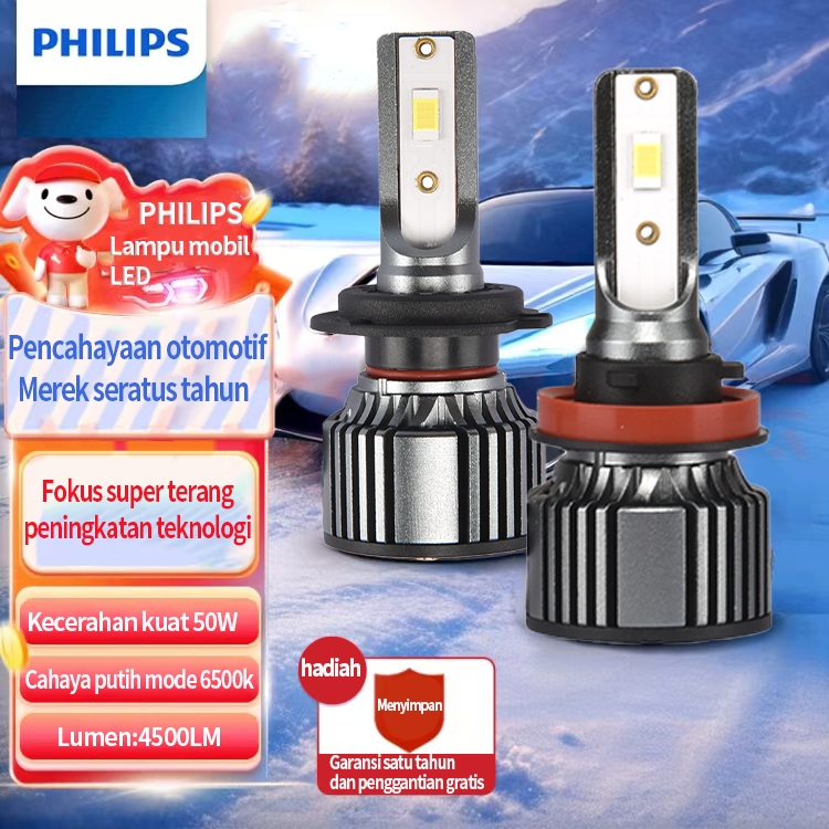 Bohlam LED Mobil Philips Asli Lampu Depan Versi Super Terang 50W H1 H4 H7 H11 HB3 HB4 HIR2 Lampu Put