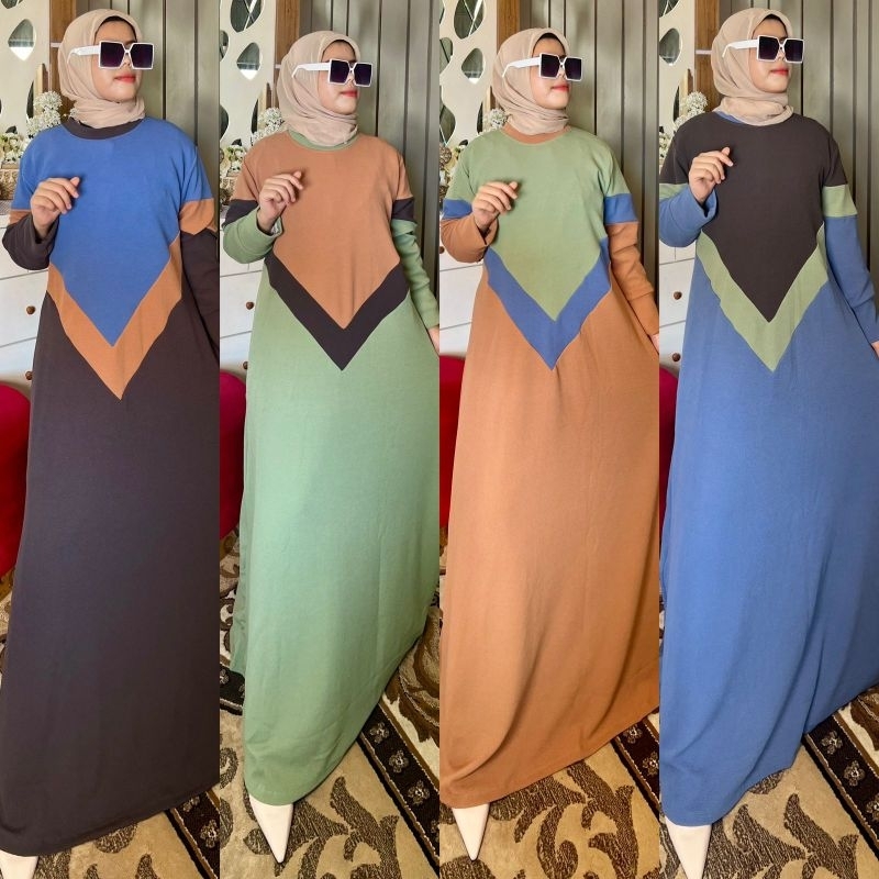 GAMIS SANTAI ELEGAN BAJU DRESS KEKINIAN GAMIS JALAN-JALAN GAMIS KNIT KOMBI