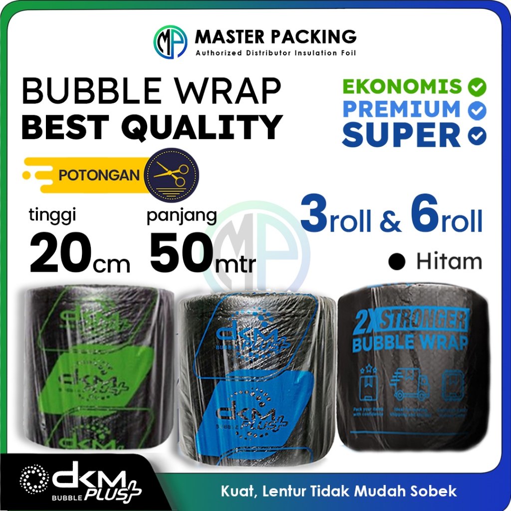 

Plastik Bubble Buble Wrap Roll 20cm x 50mtr EKONOMIS Hitam Black Transparan Murah DKMplus