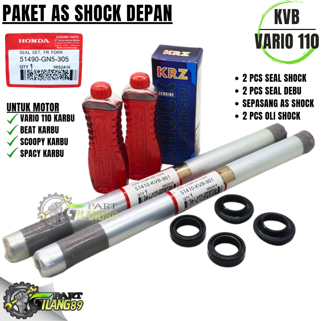 PAKET AS SHOCK BREAKER DEPAN VARIO 110 BEAT SCOOPY SPACY KARBU / PAKETAN 4 JENIS AS SHOCK + OLI SHOC
