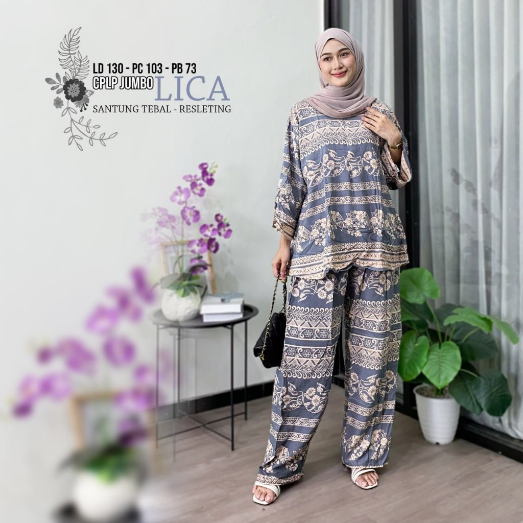 One Set LICA Rayon Premium Jumbo Atasan Bawahan Wanita Adem Nyaman
