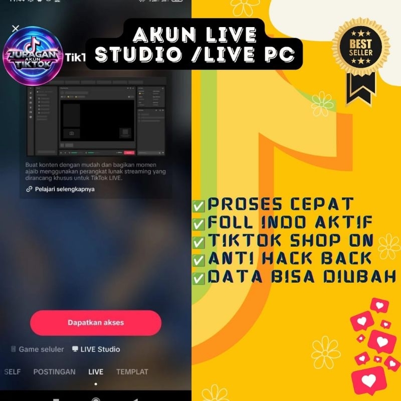 JUAL AKUN TIKTOK KHUSUS LIVE STUDIO