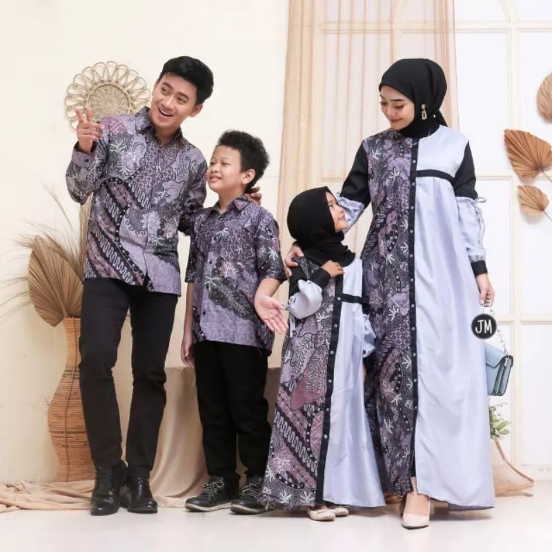 COUPLE KELUARGA COUPLE BATIK SATU SET LENGKAP KEMEJA BATIK GAMIS BATIK  ALBAR UNGU