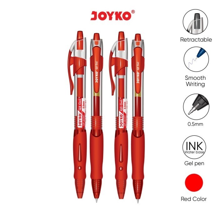 

JOYKO Gel Pen | Pulpen Pena Bolpoin Hitam Biru Merah Joyko GP-265 Q Gel - 0.5mm - Blessingmask ACC