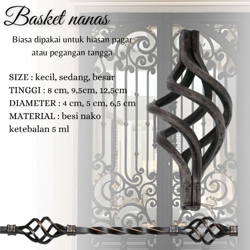 Besi tempa basket nanas | ornamen pagar tralis