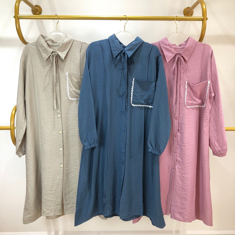 atasan tunik bahan crinkle free tali pinggang