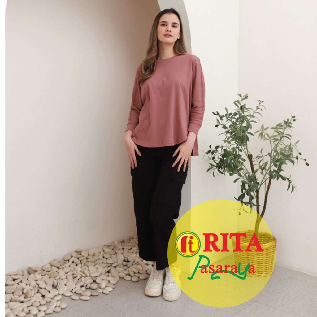 NEW RILLEY - Kaos Polos Alika | Kaos Polos Wanita Batwing| Baju Lengan Panjang Cewek Perempuan Wanit