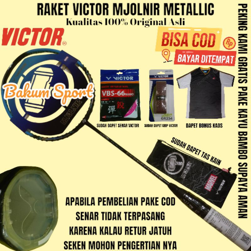 Raket victor Mjolnir metallic kualitas 100% Original Asli free bonus toko Bisa (COD)