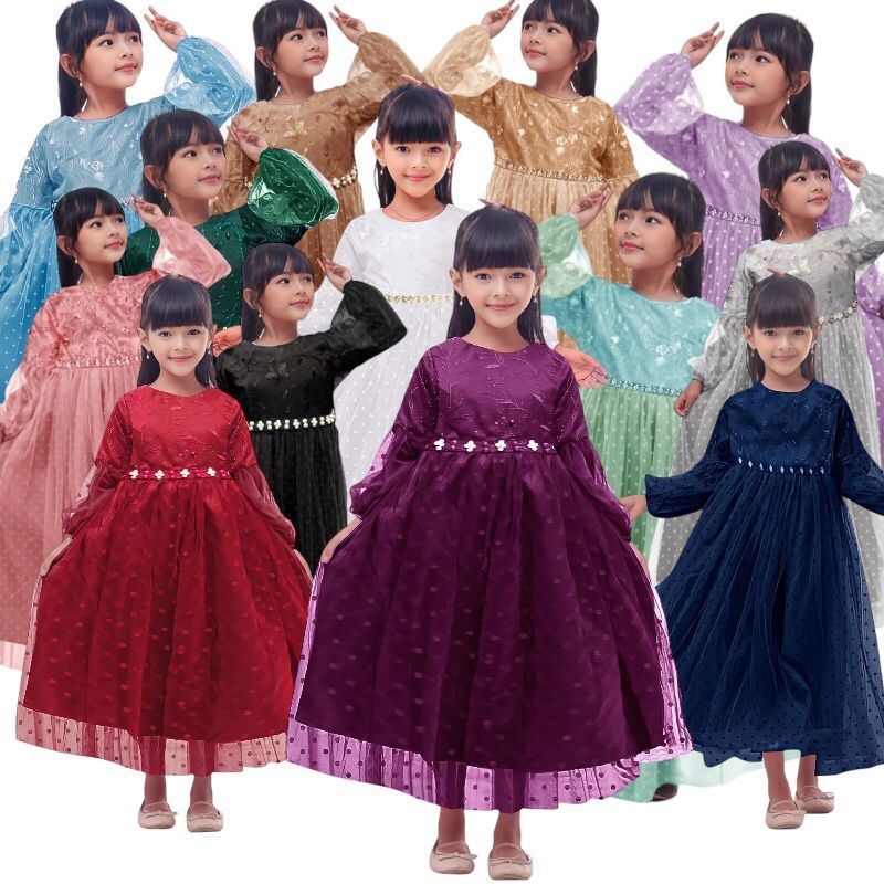 Baju pesta anak perempuan muslim Natalia 2-11thn/ gamis anak perempuan / baju muslim anak perempuan 