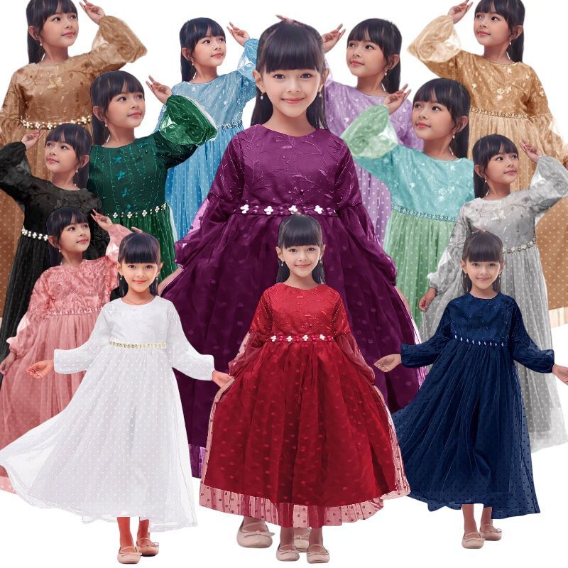 Gamis anak perempuan Natalia 2-11thn/ baju pesta anak perempuan muslim / baju pesta anak muslim / ga