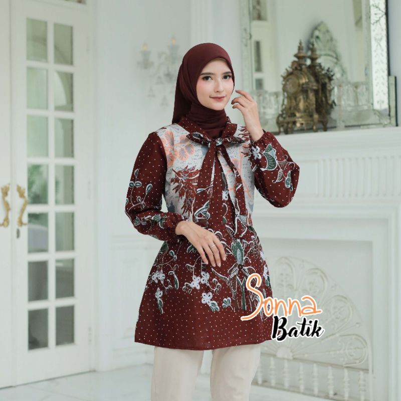 (COD) Baju Batik Wanita Modern Batik Rompi Wanita Lengan Panjang Batik Jumbo
