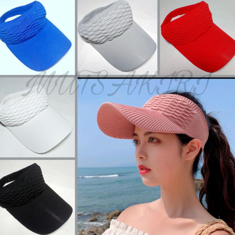 Kejar Obral  Topi Golf Wanita Topi Bolong Tengah Kain Rajut Polos Impor Model Korea Topi Senam Wanit