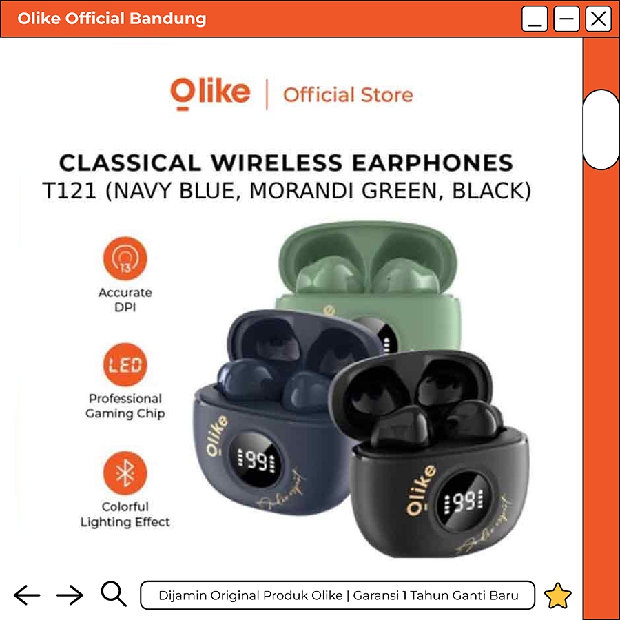 Olike T121 Classical Wireless Earphone Semi In Ear Bluetooth 5.3 Gaming TWS