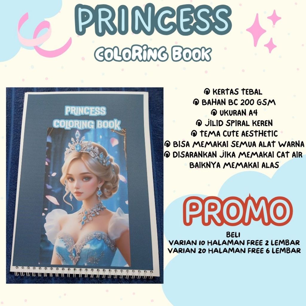 

PRINCESS Healing Relaxing Coloring Book Buku Mewarnai Anak Remaja Dewasa Aesthetic Kertas Tebal