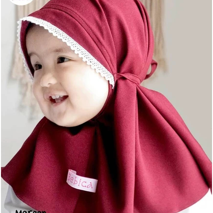 Bergo Bayi Renda kepala Anak Maryam Jilbab Kerudung/anak kids renda kepala 0-1 th