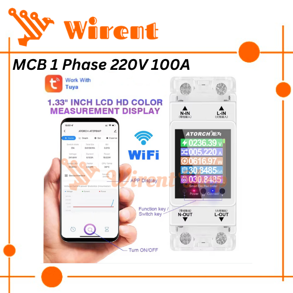Smart Tuya MCB kWh Meter Watt Meter Digital WiFi 100A