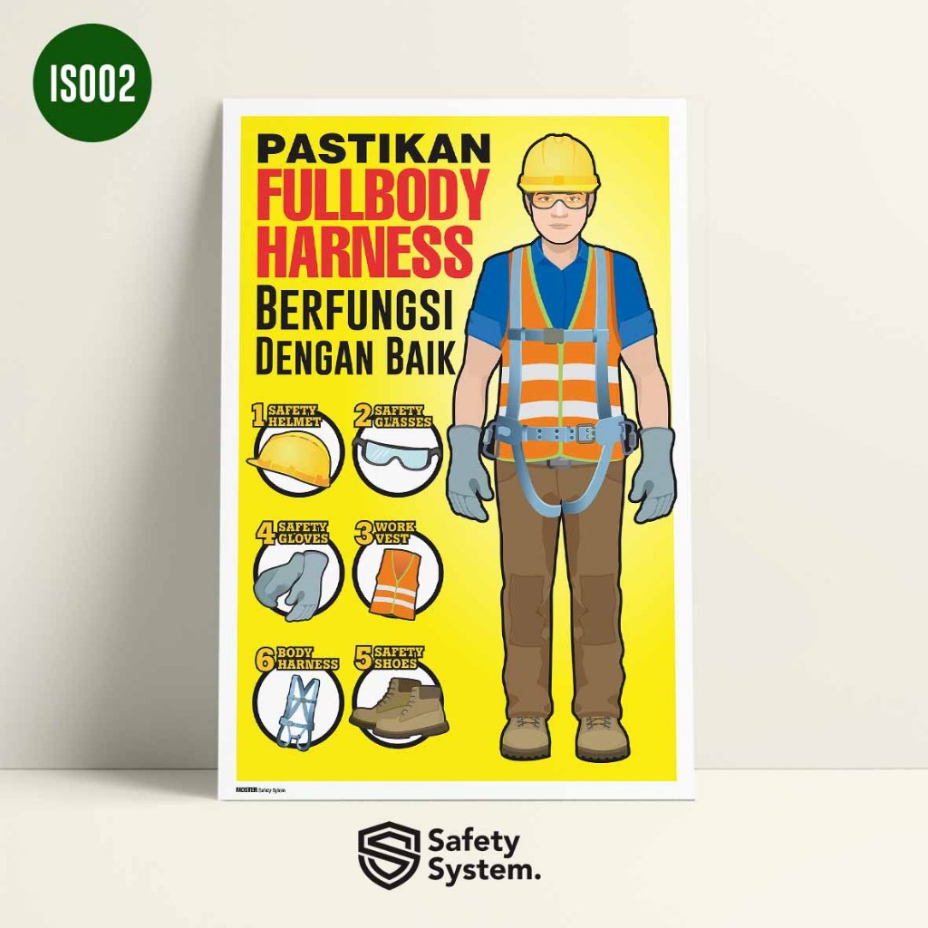 Poster K3 Keselamatan Kerja Safety Seri APD Alat Pelindung Diri PPE Pastikan Full Body Harness Berfu