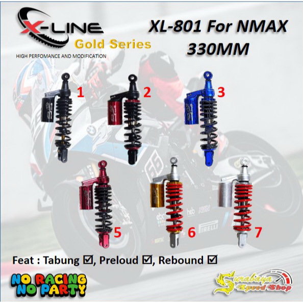 X-Line Shockbreaker Shock Belakang Peredam Kejut Yamaha Nmax Old Tabung Atas Tipe 801 330mm Original
