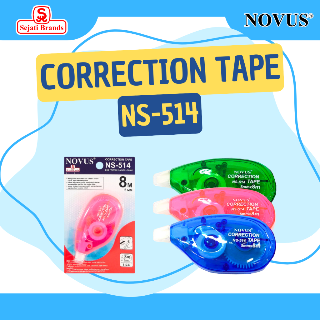 

Novus Tip-Ex Kertas/Correction Tape / Pita Koreksi NS-514 8 Meter/ Tip-ex roller Tidak Mudah Robek