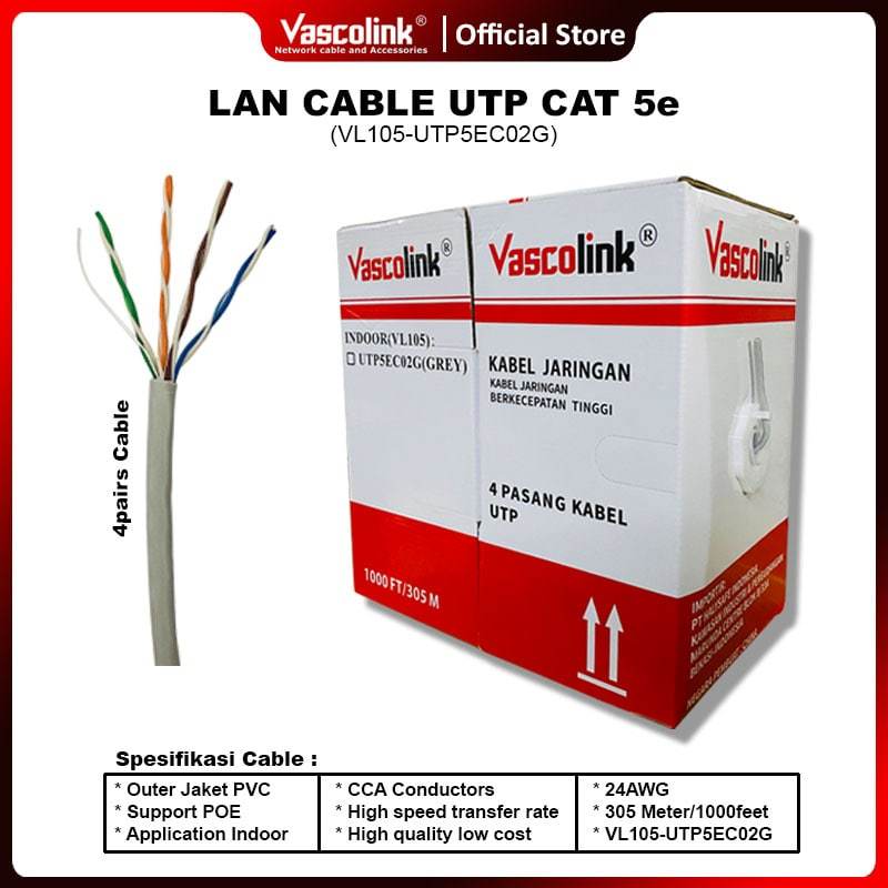Kabel LAN UTP Cat 5 Vascolink / Kabel DATA Cat 5 vascolink
