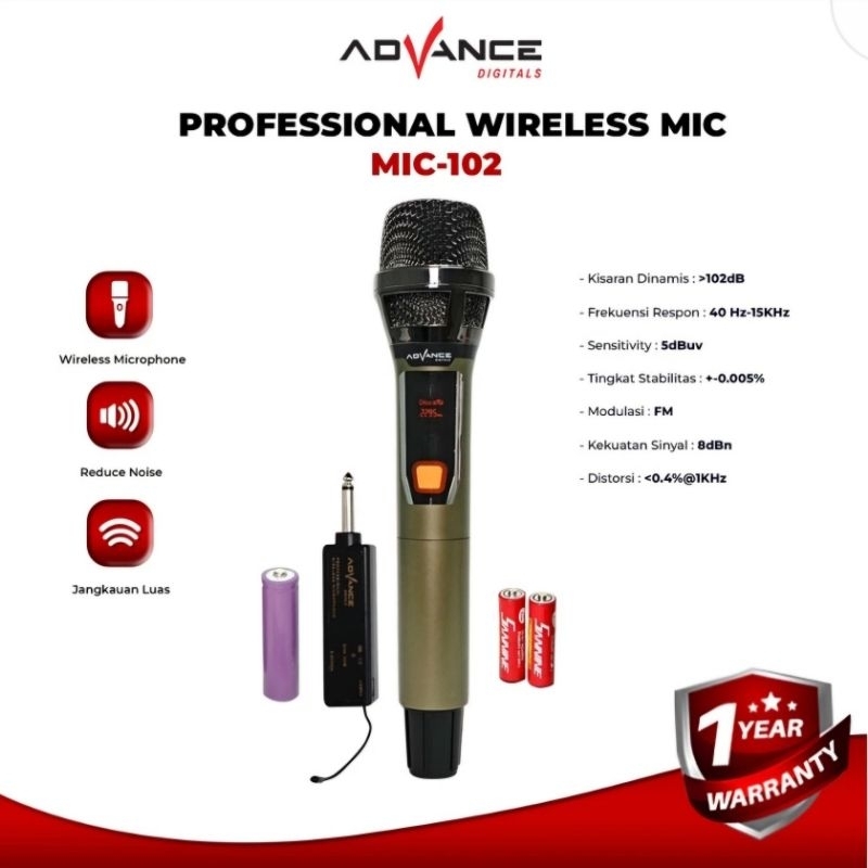 MIc Wireless ADVANCE MIC 102 Handheld Microphone / Mikrofon Nirkabel USB Receiver