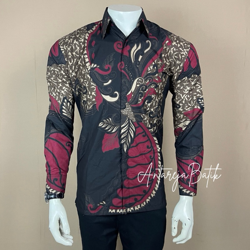 Kemeja batik pria motif sangkuriang merah