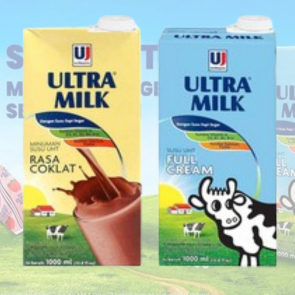 

Susu cair UHT steril Ultra Milk plain / coklat 1000 ml / 1 liter