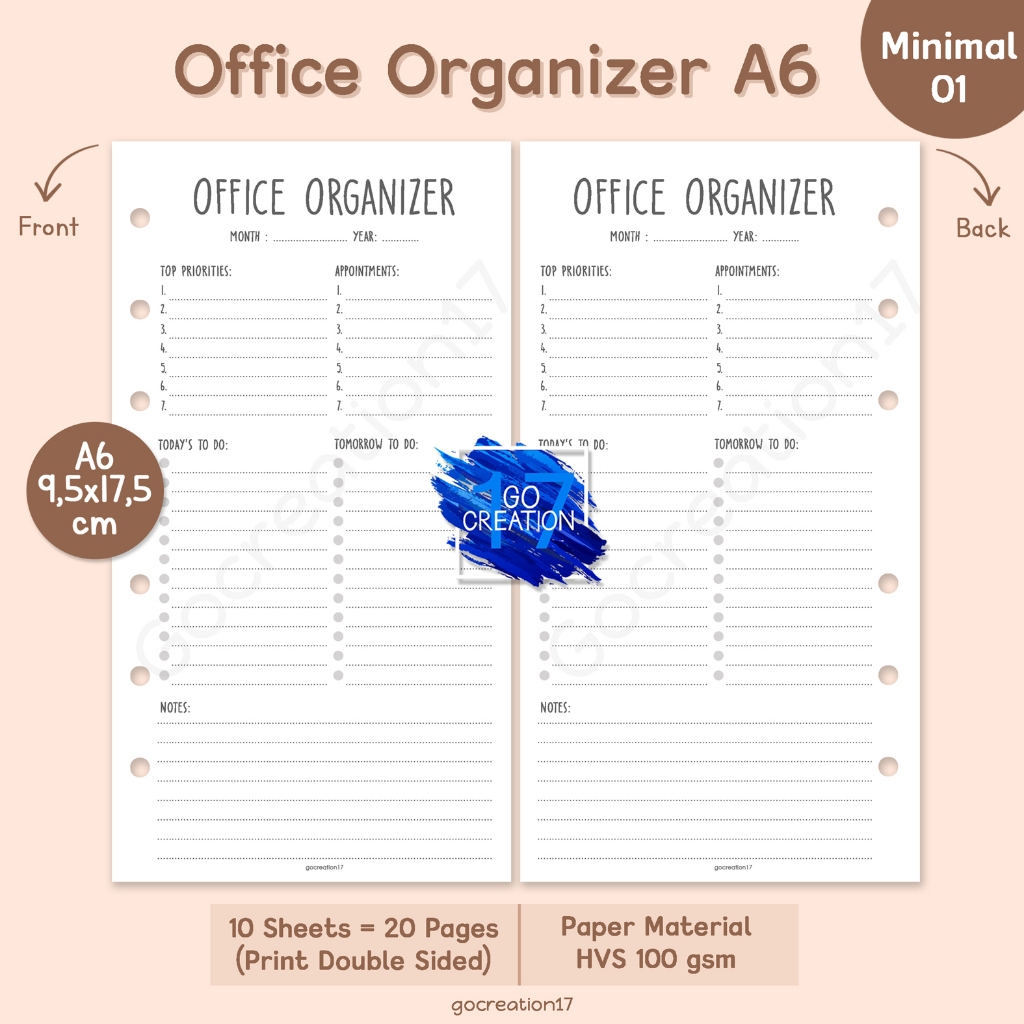 

Buku Planner Refill Kertas Isi Binder Office Organizer Simple Minimalis A6