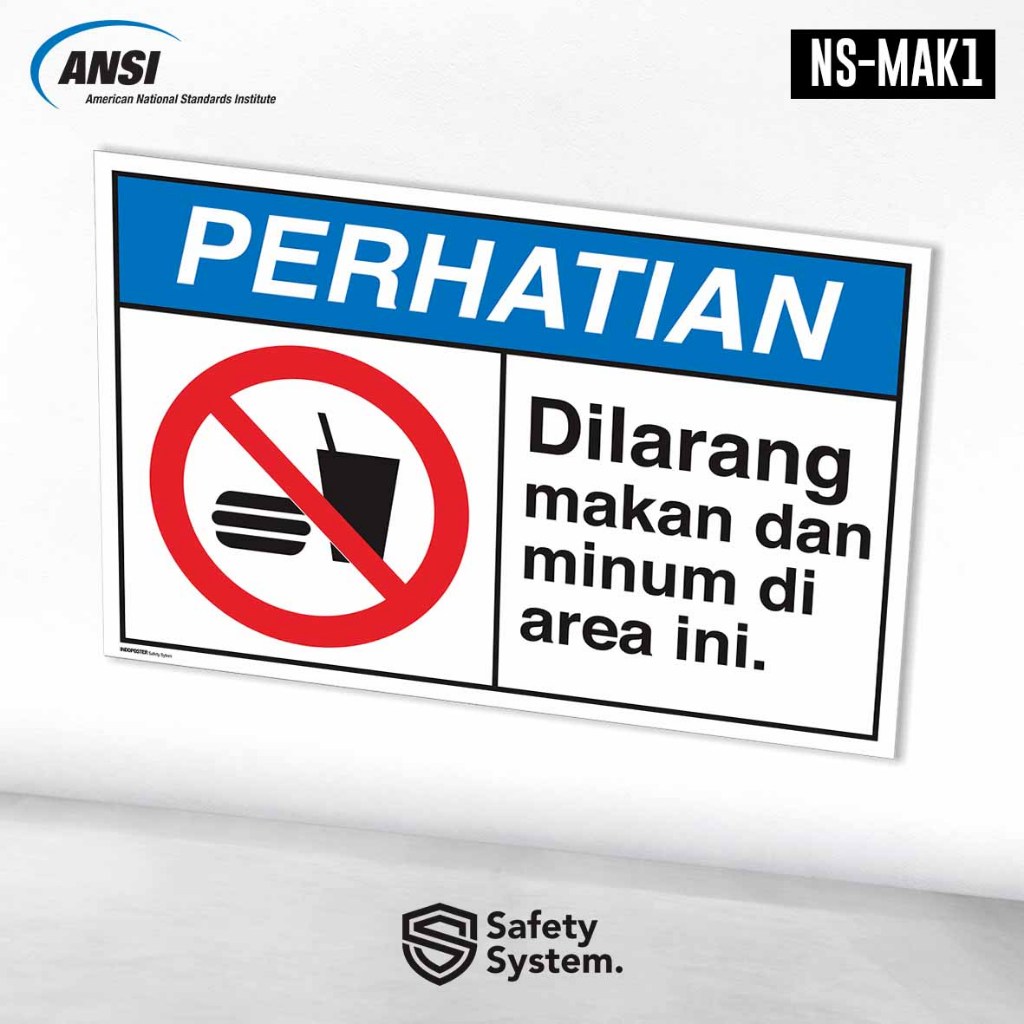 

Stiker Safety Sign Rambu K3 ANSI Dilarang Makan Dan Minum di Area Ini
