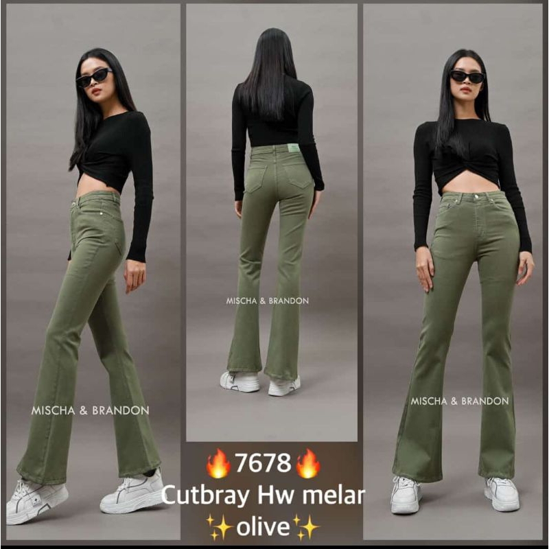 M & B celana jeans panjang HW cutbray strecth