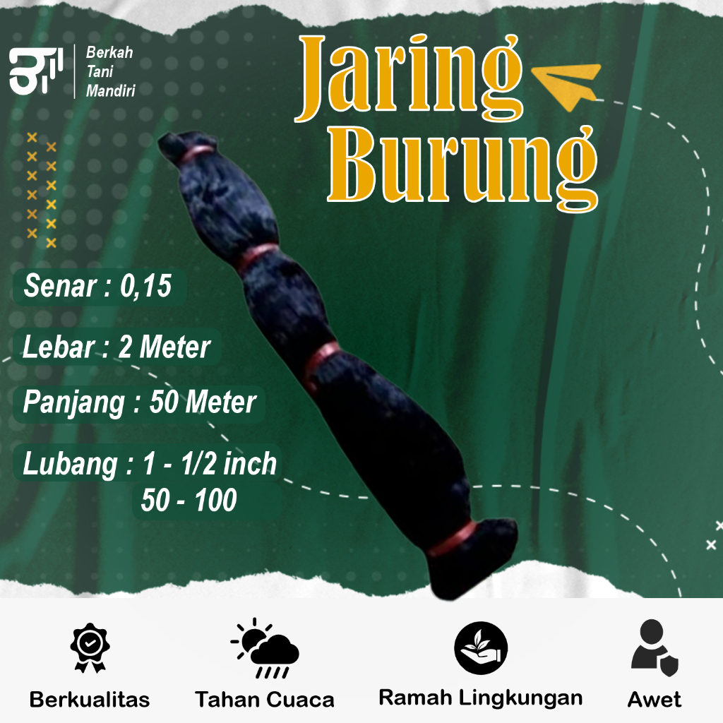 Jaring Burung Warna Hitam Senar 0.15 Panjang 50 Meter 50/100 Kuat Berkualitas Paling Dicari