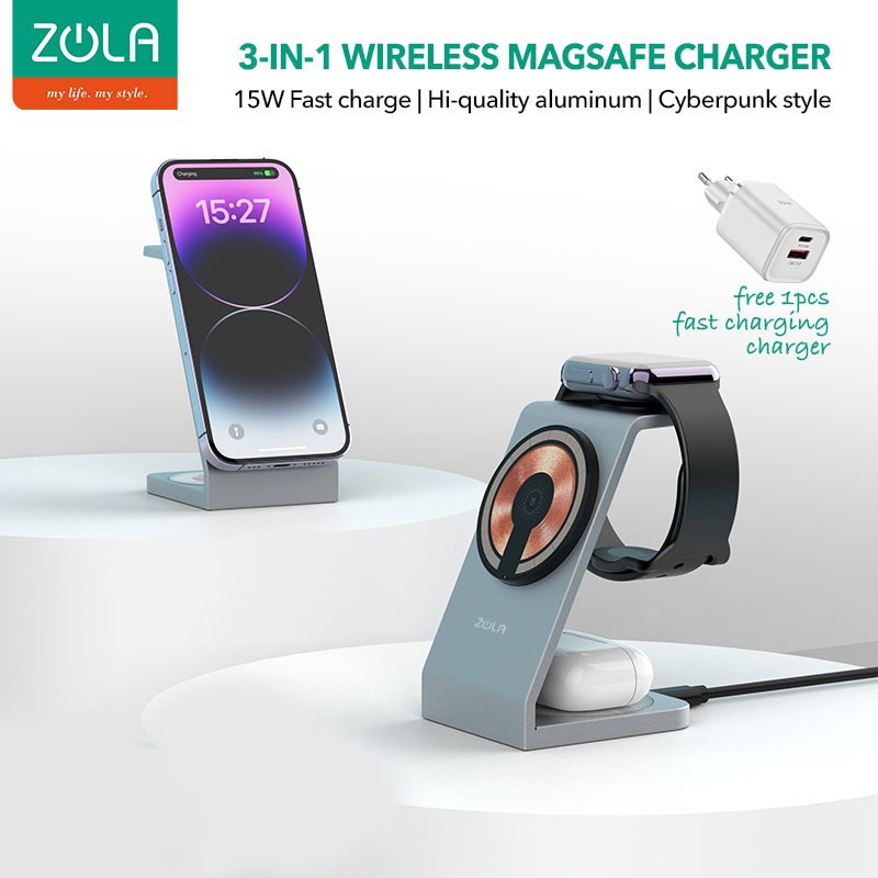 Zola 3 IN 1 Magsafe Wireless Fast Charging 15W Airpods & Apple Watch