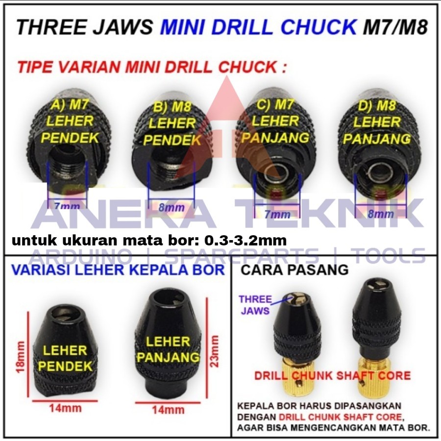 THREE JAWS MINI DRILL CHUCK SCREW M7 / M8 - KEPALA BOR KECIL MINI