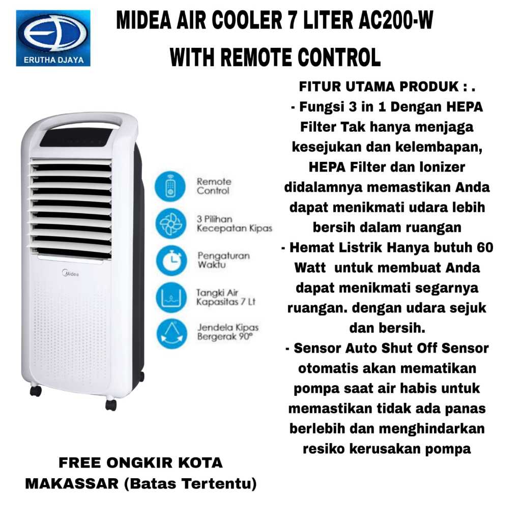 MIDEA AIR COOLER 7 LITER AC200W WITH REMOTE CONTROL