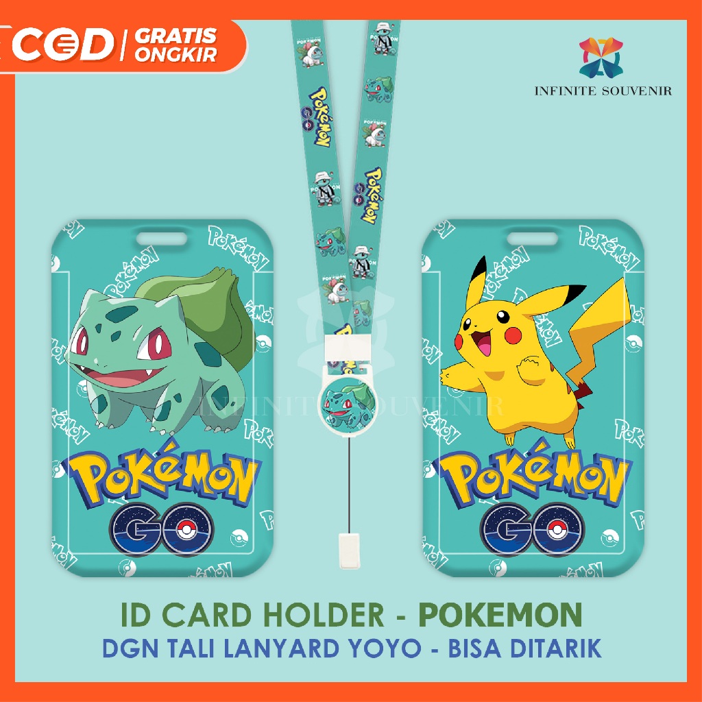 

(N017) ID Card Holder Tali Yoyo Pokemon Go / Nametag Yoyo Bulbasaur / Card Holder Yoyo / Pikachu / Card Holder Tali Bisa Ditarik