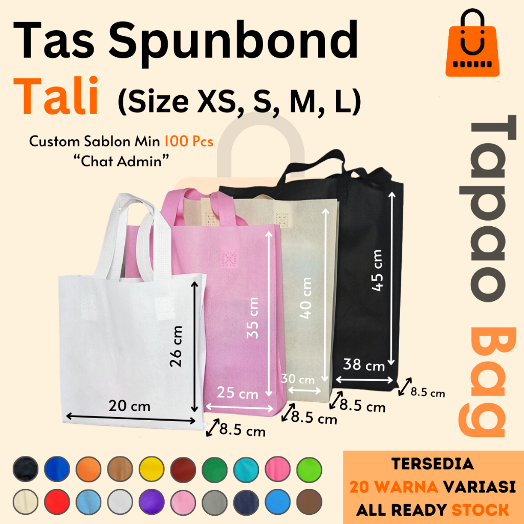 

Tas Spunbond Handle | Goodie Bag | Tote Bag | Souvenir | Hampers | 20x26 25x35 30x40 38x45 | - Pcs