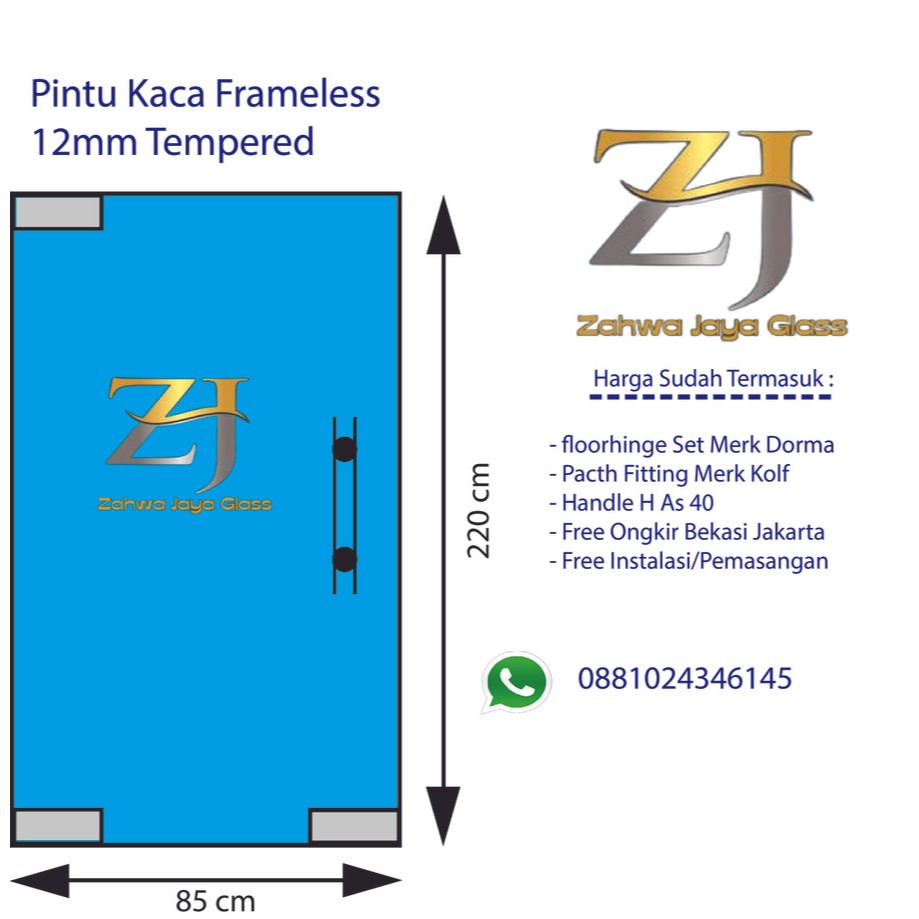 Pintu Floorhinge Frameless Kaca Tempered 12mm