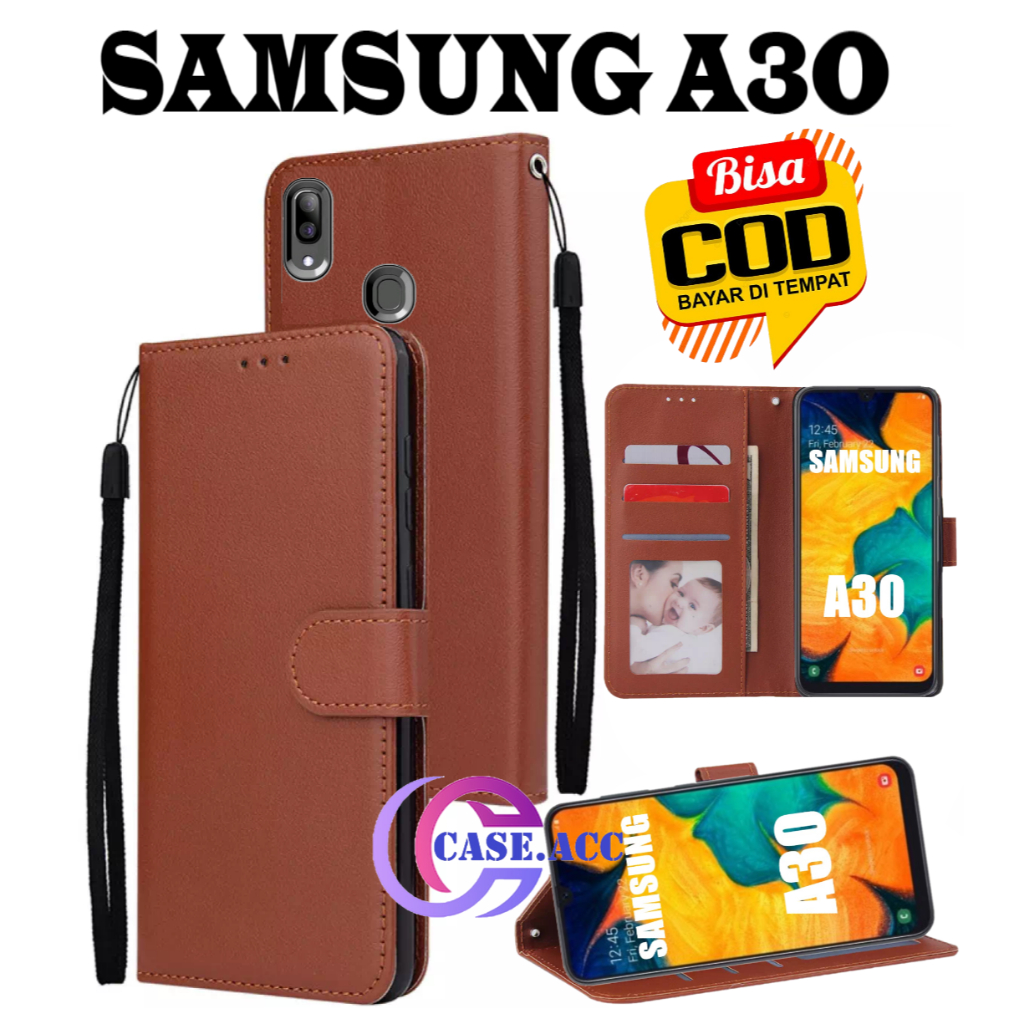flip case wallet SAMSUNG A30 kulit premium bisa buka tutup dan standing