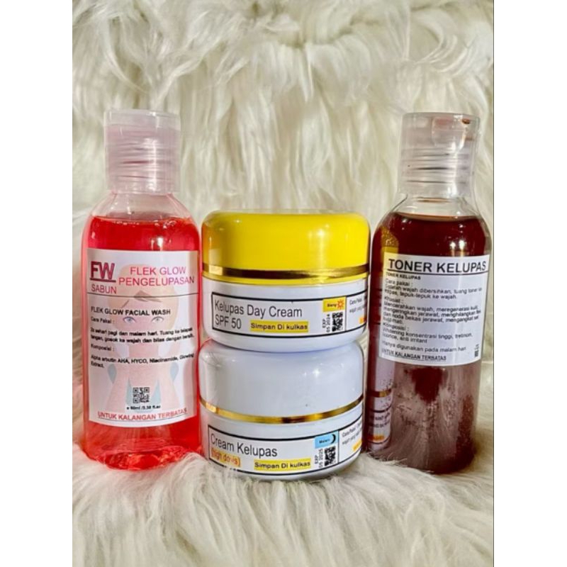 PAKET LENGKAP 4IN1 KELUPAS / SABUN PINK / CREAM SIANG MALAM / TONER KELUPAS