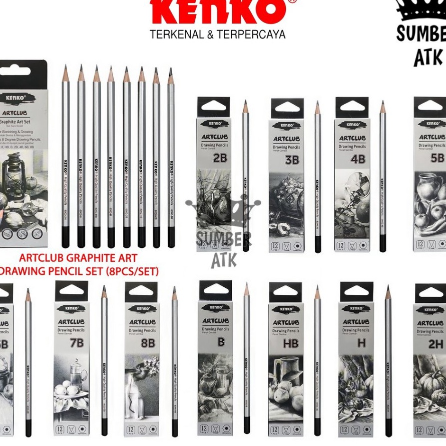 

KUALITAS TERJAMIN Drawing Pencil Pensil Menggambar ART CLUB KENKO 2B 3B 4B 5B 6B 7B 8B B HB H 2H 88S