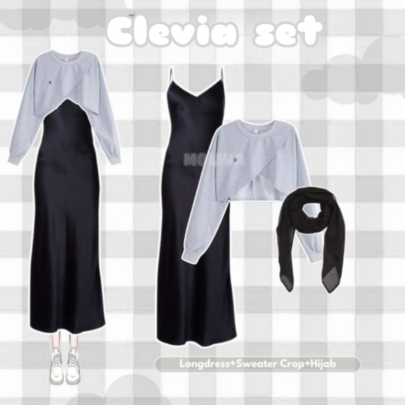 SET06 - ONESET 3in1, Outfit Korea, Set Korea, Ootd Korea, Sweater Crop