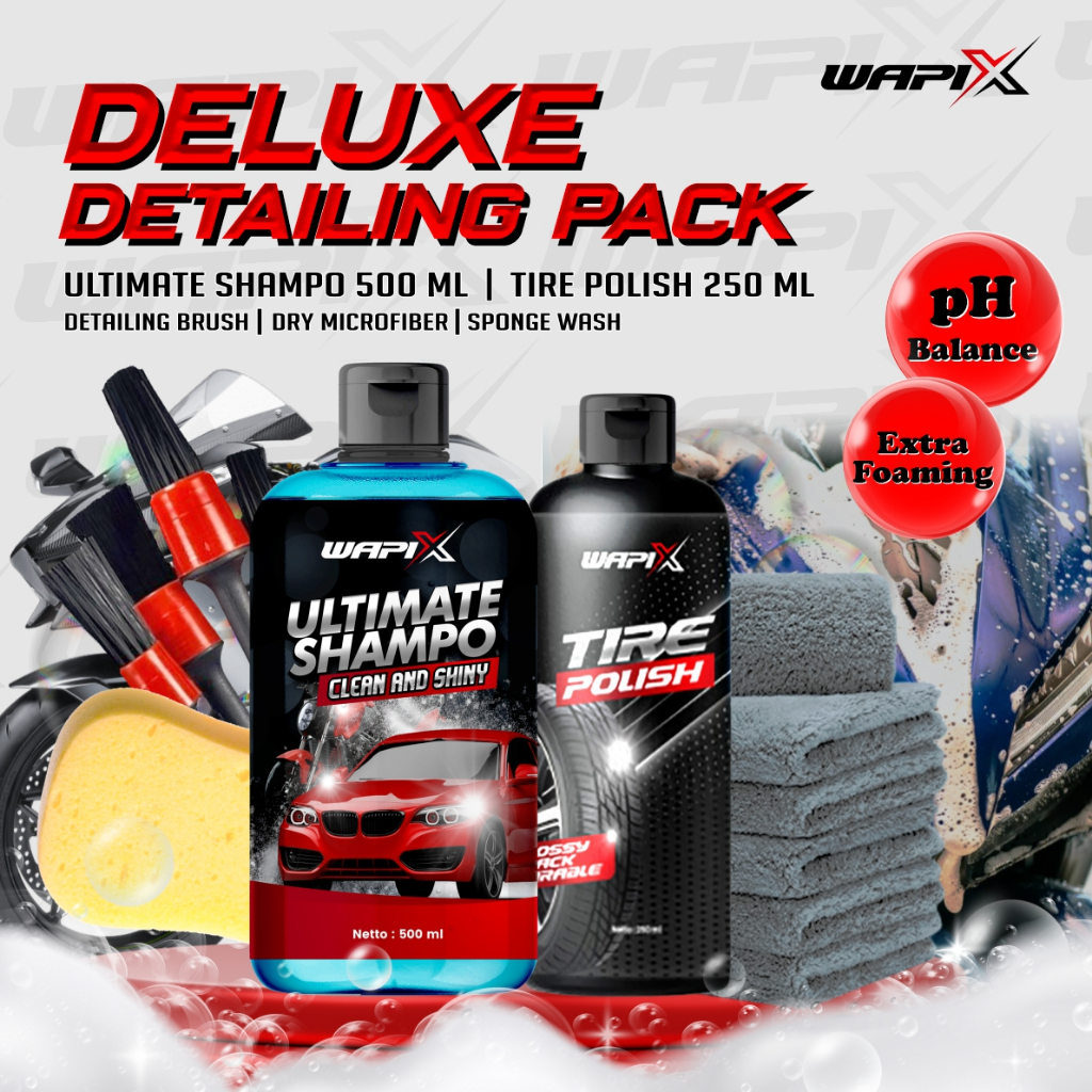 Paket Cuci Motor Mobil Premium | Wapix Ultimate Shampoo Extra Foam pH-Balance & Tire Polish Wet Look