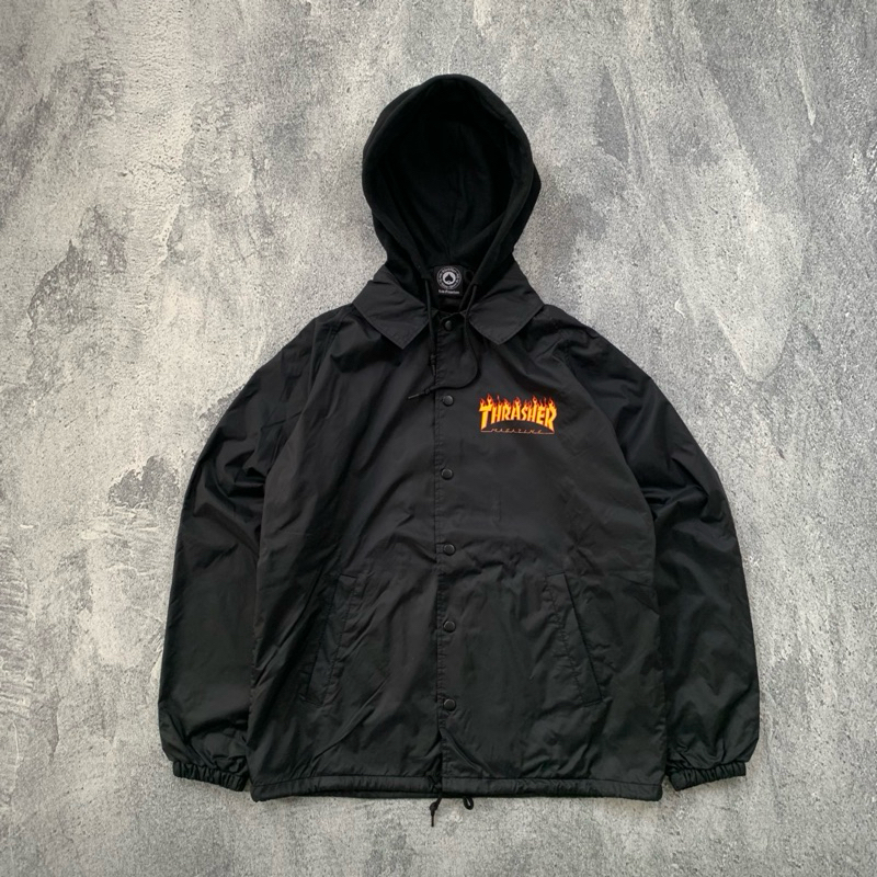 (SOLD) THRASHER Flame Logo Coach Jacket Black