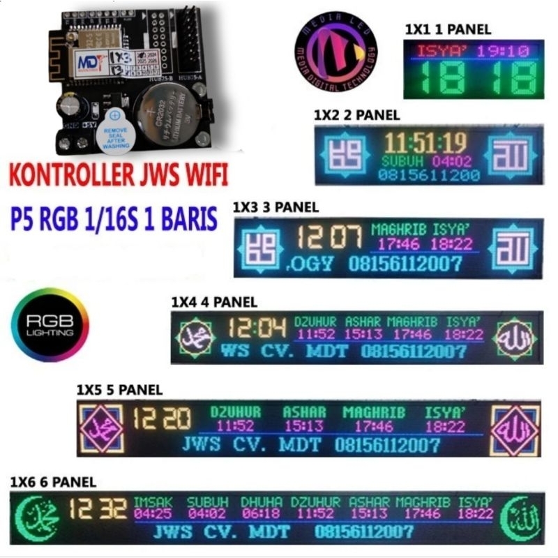 Controller Jws Khalifah Jadwal Sholat Jam Masjid P5 RGB - 1 BARIS
